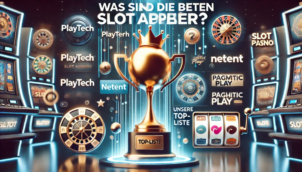 DALLE 20250323 132237 A bold and engaging 169 thumbnail for a blog post titled Was sind die besten Slot Anbieter The background features a sleek digital casino theme w SlotsEchtGeldat